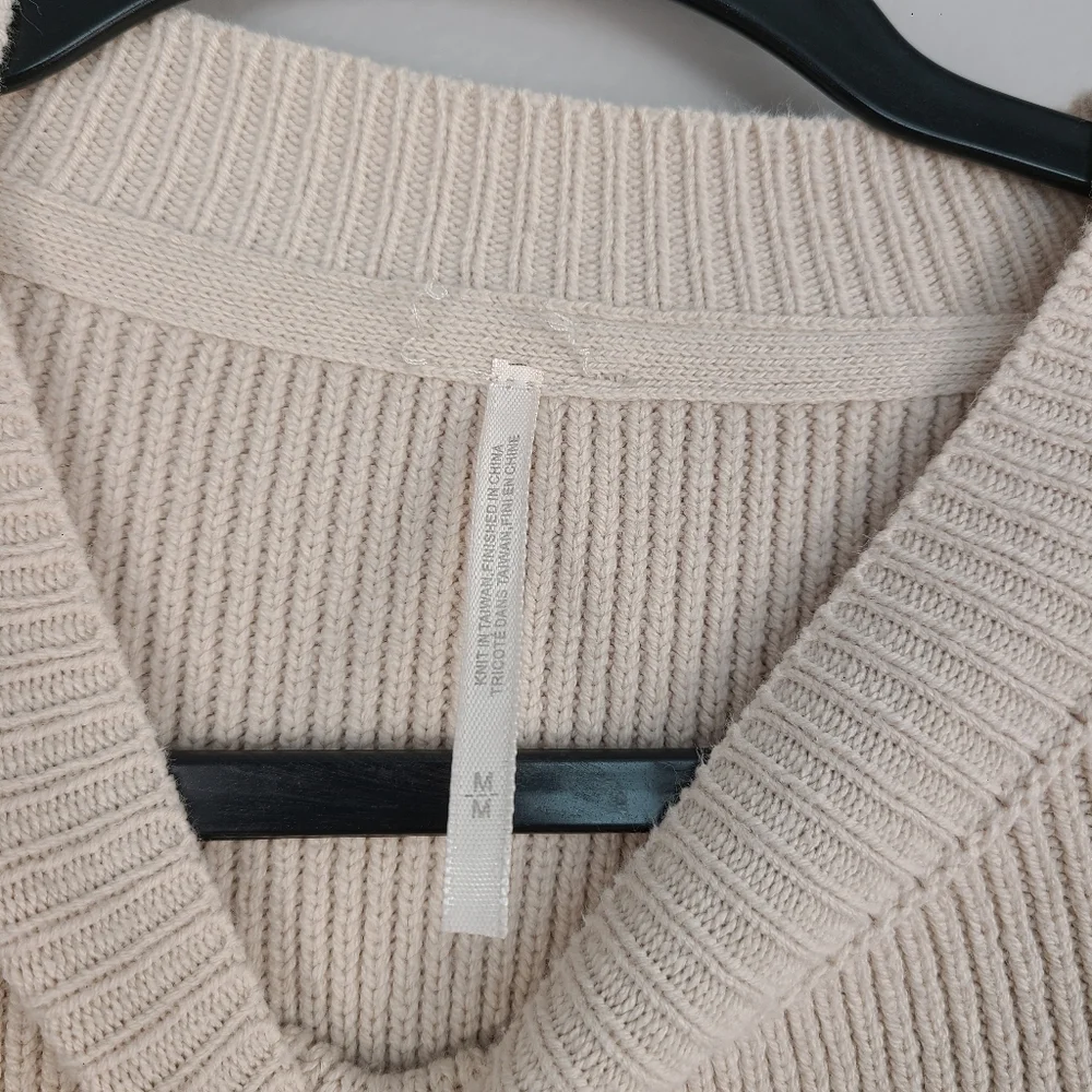 Free People Easy Street Oversized Chunky Knit Neutral Crewneck Sweater Classic M